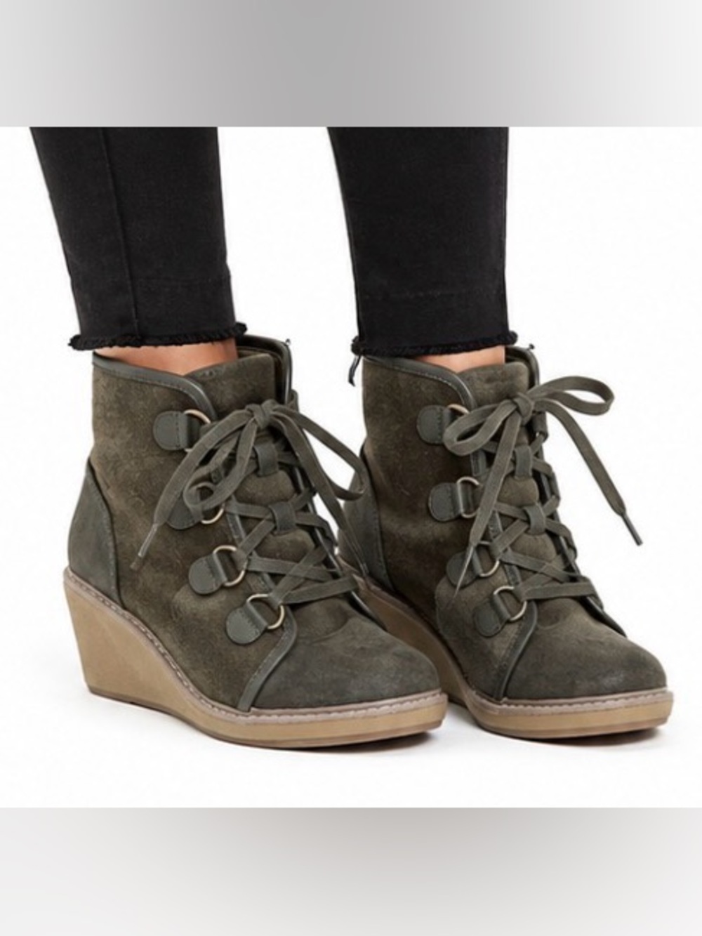 Merona Women's‎ Olive Suede Wedge Ankle Booties Hiker Faux Suede